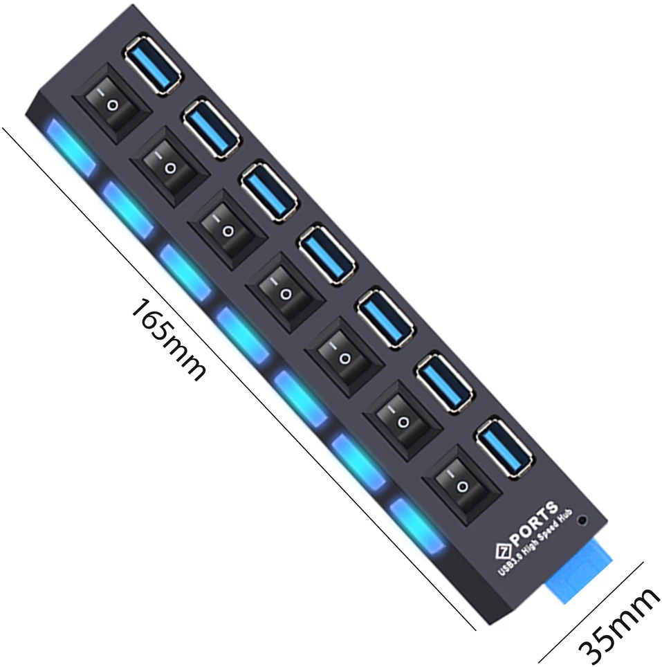 Hub USB šakotuvo skirstytuvas, 7 prievadų, USB 3.0 skirstytuvas
