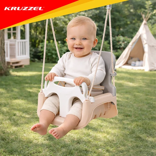 Kruzzel 3-in-1 pilka-beige children's swing