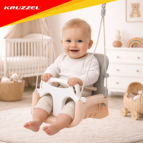 Kruzzel 3-in-1 pilka-beige children's swing