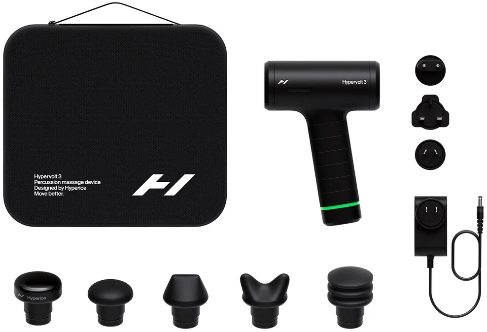 Hyperice Hypervolt 3 perkusinis masažinis pistoletas, juodos spalvos
