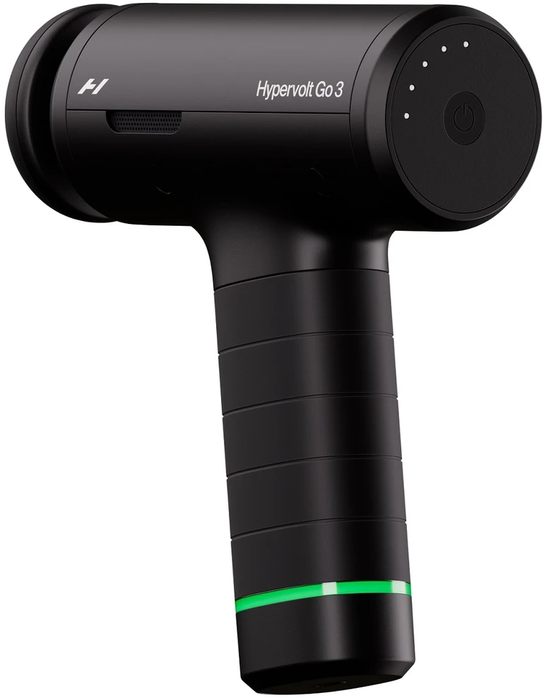Hyperice Hypervolt Go 3 masažinis pistoletas, juodos spalvos