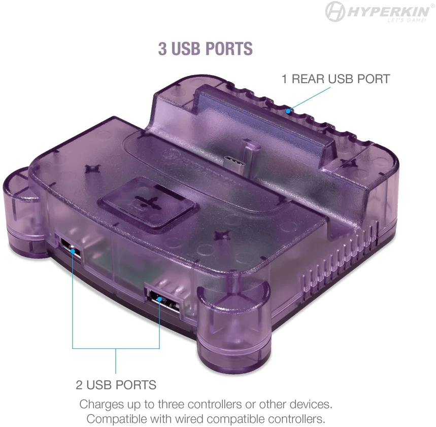 Hyperkin „Retron S64“ konsolės stotelė – jungiklis (violetinė)