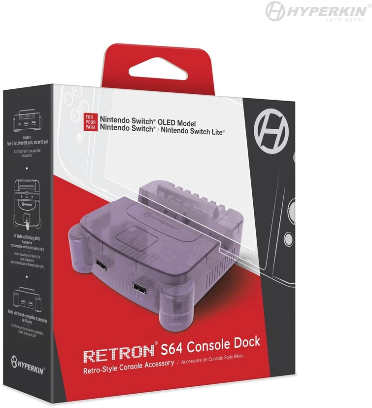 Hyperkin „Retron S64“ konsolės stotelė – jungiklis (violetinė)