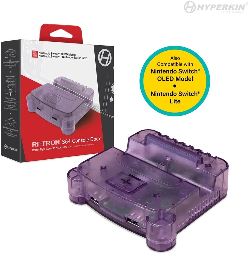 Hyperkin „Retron S64“ konsolės stotelė – jungiklis (violetinė)