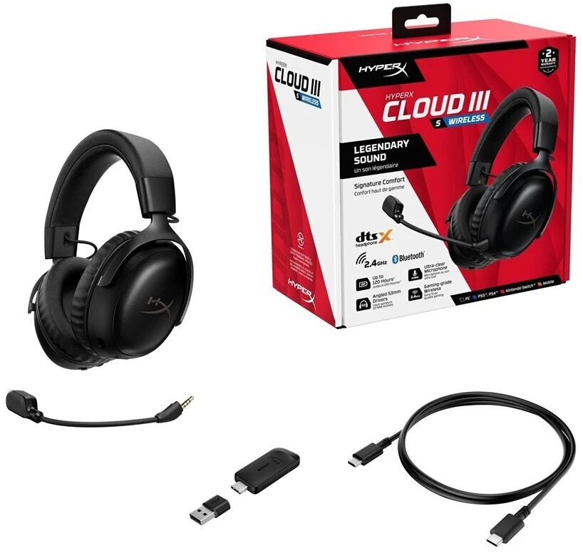 HyperX Cloud III S Belaidės Juodas (Juodos) Belaidės Žaidimų Ausinės