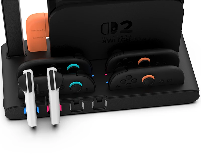 „iMP Tech“ – DLX2 LED daugiafunkcis įkrovimo stovas, skirtas „Switch 2“, „Switch“ ir OLED ekranams – juodas