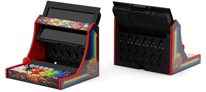 „iMP Tech“ – „Mini Arcade Pro Retro“ žaidimų spintelė, skirta „Switch 2“, „Switch“ ir OLED ekranams – juoda/raudona