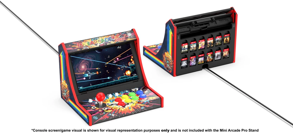 „iMP Tech“ – „Mini Arcade Pro Retro“ žaidimų spintelė, skirta „Switch 2“, „Switch“ ir OLED ekranams – juoda/raudona