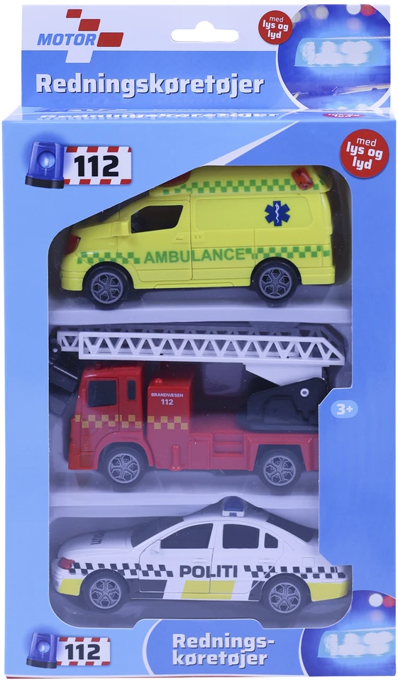 Impulse Toys „Motor 112“ – gelbėjimo transporto priemonės su traukimo įtaisais ir šviesomis bei garsu (3 vnt.) (I-1600006)