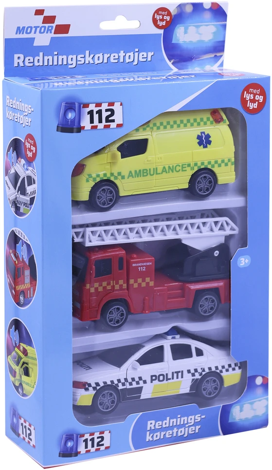 Impulse Toys „Motor 112“ – gelbėjimo transporto priemonės su traukimo įtaisais ir šviesomis bei garsu (3 vnt.) (I-1600006)
