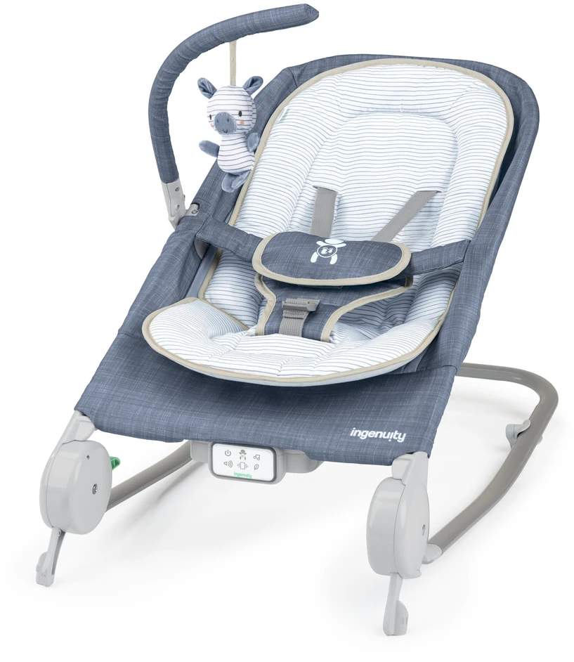 „Ingenuity“ – „Happy Belly Rock-to-Bounce“ masažinė sėdynė – „Chambray“ – 0–6 mėn.