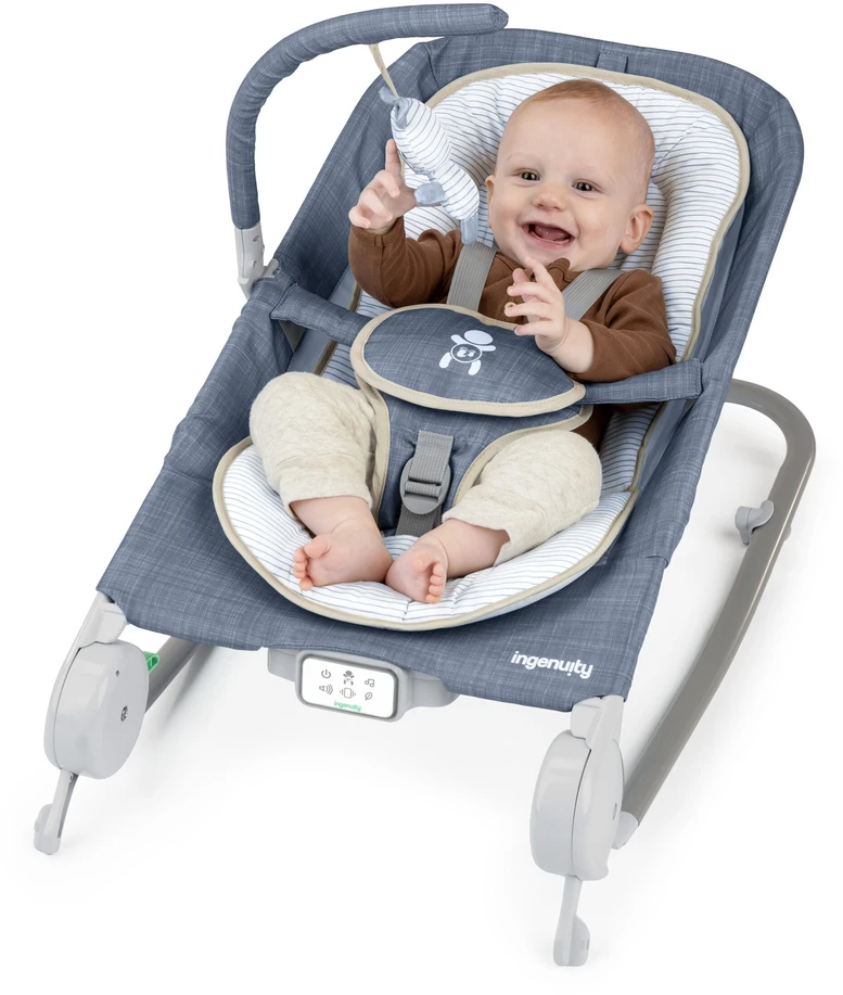 „Ingenuity“ – „Happy Belly Rock-to-Bounce“ masažinė sėdynė – „Chambray“ – 0–6 mėn.