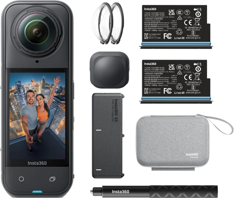 Veiksmo kameros rinkinys Insta360 X5 pradedantiesiems, juodos spalvos