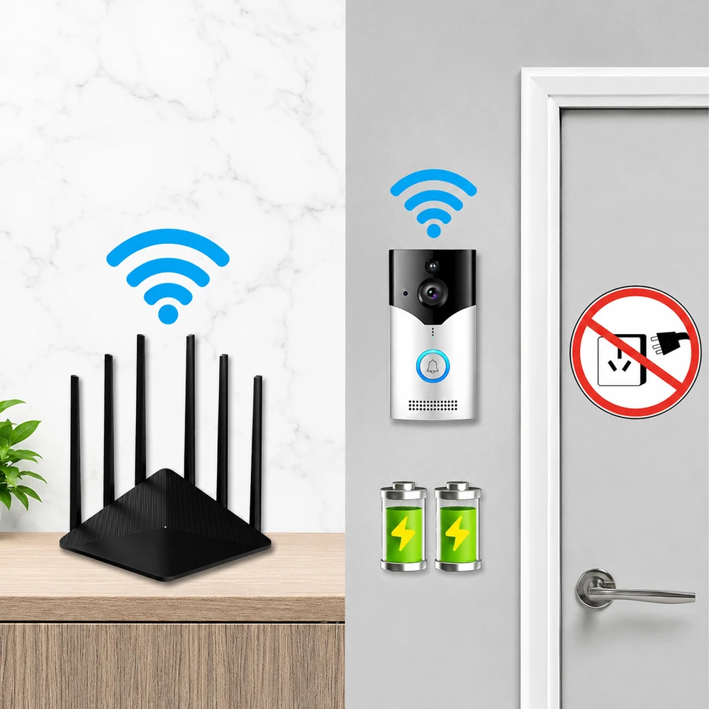 Inteligentny Išmanus vaizdo domofonas su belaidžiu durų skambučiu ir išmaniąja „WiFi“ piro kamera