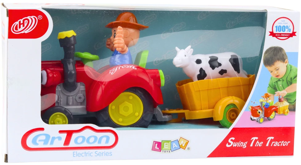 Lean Toys Interaktyvus ūkininko traktorius su priekaba ir karve
