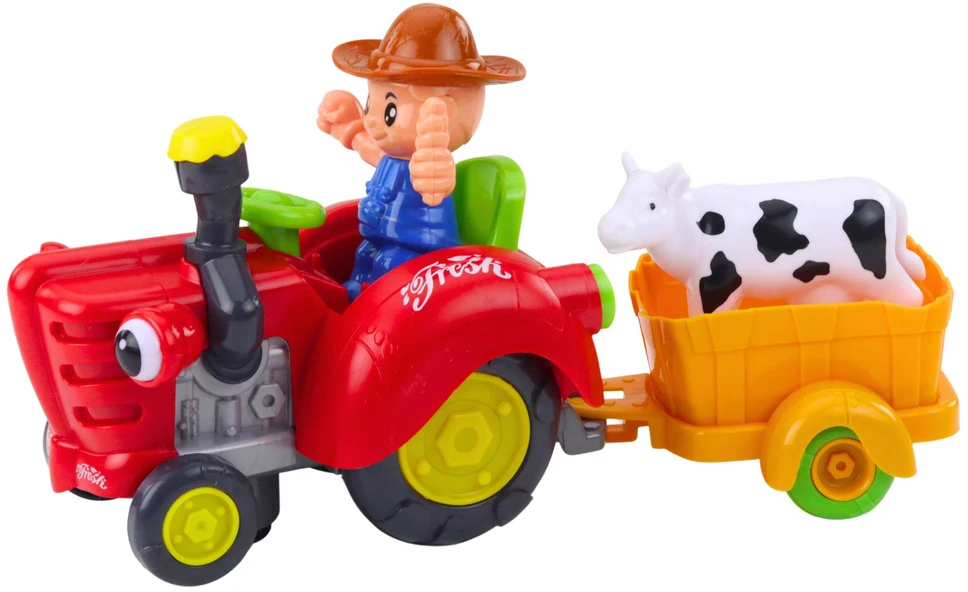 Lean Toys Interaktyvus ūkininko traktorius su priekaba ir karve