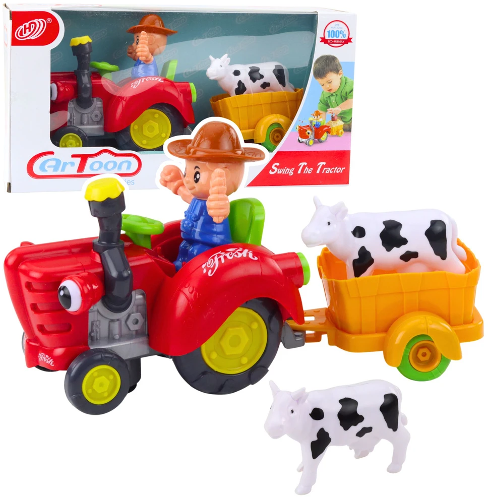 Lean Toys Interaktyvus ūkininko traktorius su priekaba ir karve