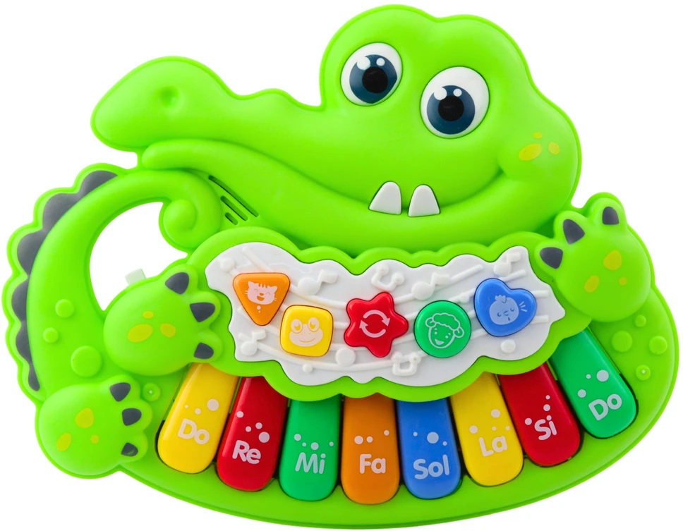 Lean Toys Interaktyvus vaikų pianinas „Krokodilas“ su garsais ir šviesomis