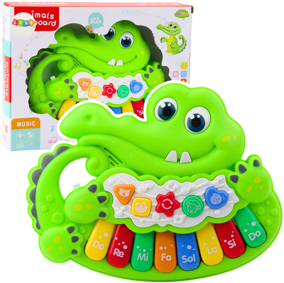 Lean Toys Interaktyvus vaikų pianinas „Krokodilas“ su garsais ir šviesomis