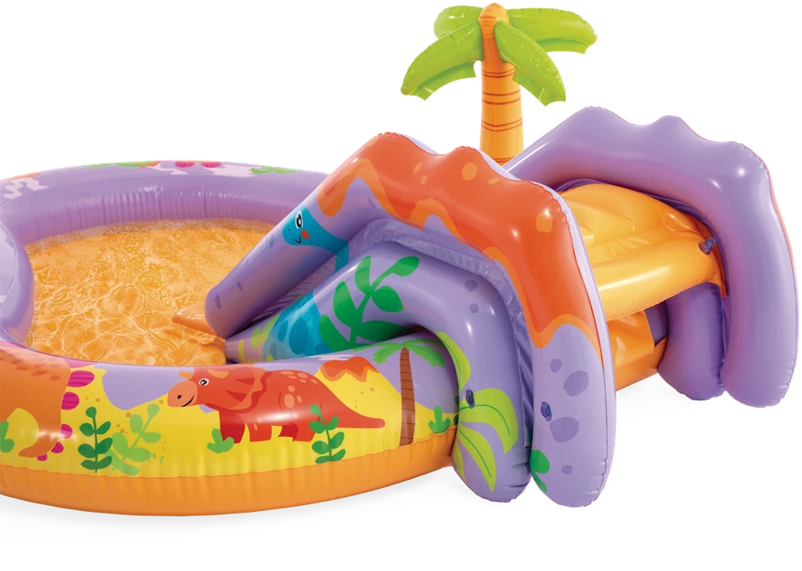 Pripučiamas vaikų baseinas su čiuožykla ir fontanu Dinozauras INTEX 56139 201x157x69 cm