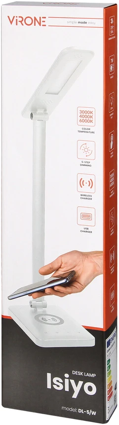 Orno ISIYO LED 7W stalinė lempa su indukciniu ir USB įkrovikliu, 390lm, 3000-4000-6000K, spalvos temperatūros keitimo ir pritemdymo funkcija, balta