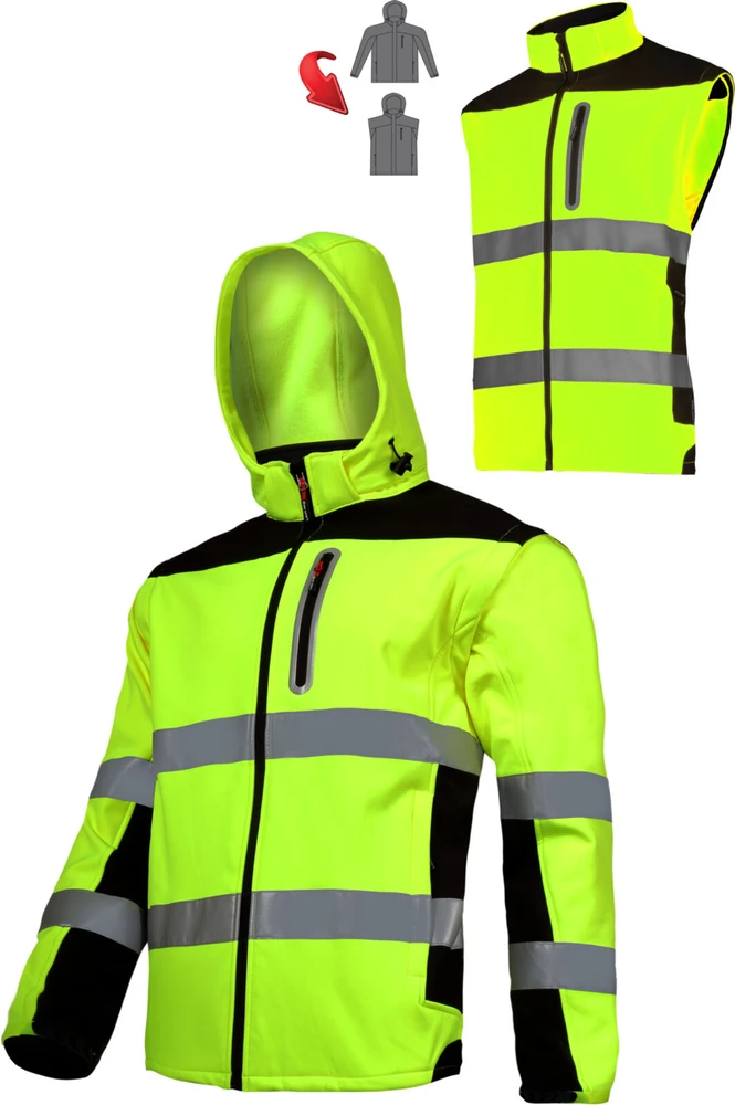 Lahti Pro Įspėjamasis softshell džemperis su nuimamomis rankovėmis, geltonas, "L", ce, Lahti
