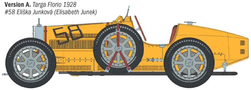 Italeri Bugatti Type 35B 1/12 – Targa Florio ’29/Monako GP ’30 surenkamas modelis