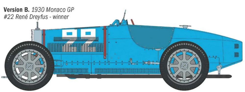 Italeri Bugatti Type 35B 1/12 – Targa Florio ’29/Monako GP ’30 surenkamas modelis