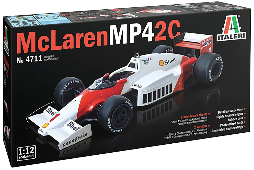 Italeri McLaren MP4/2C Prost/Rosberg 1/12 F1 plastikinis rinkinys