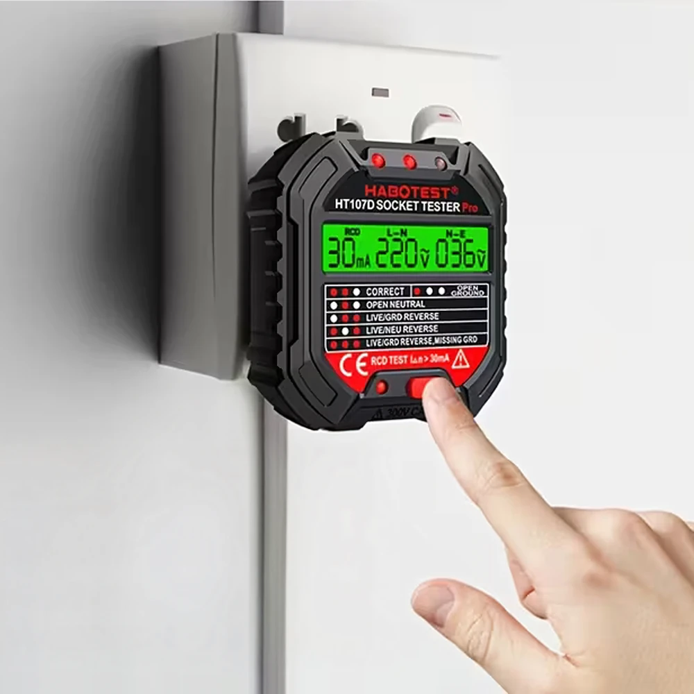 Įtampos testeris elektros lizdams, LCD ekranų RCD kontaktams