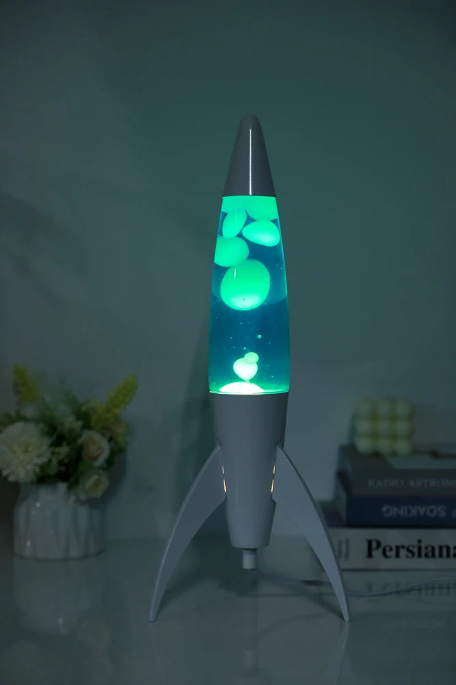 Itotal Lava lempa Rocket su baltu pagrindu, mėlynu skysčiu ir baltu vašku, 44x16x16 cm