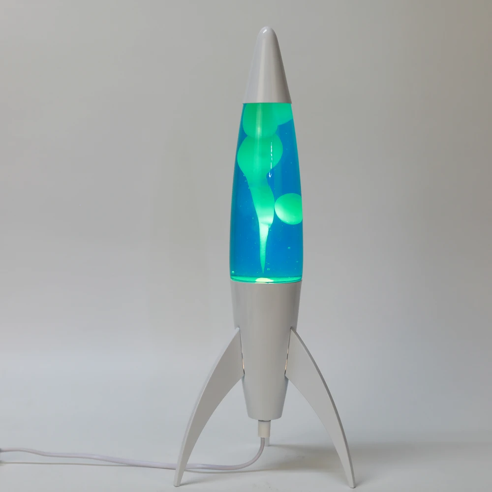 Itotal Lava lempa Rocket su baltu pagrindu, mėlynu skysčiu ir baltu vašku, 44x16x16 cm