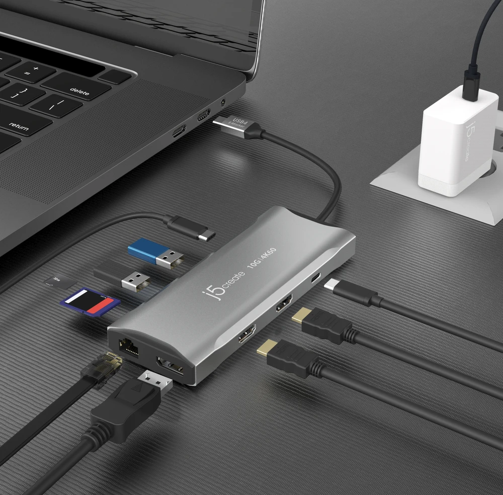 J5create – 4K60 Elite USB-C trijų monitorių 10 Gbps mini dokas