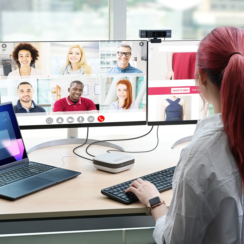 „J5create“ – dvigubas USB-C 4K garsiakalbio ir telefono prijungimo stotelė „Pro“