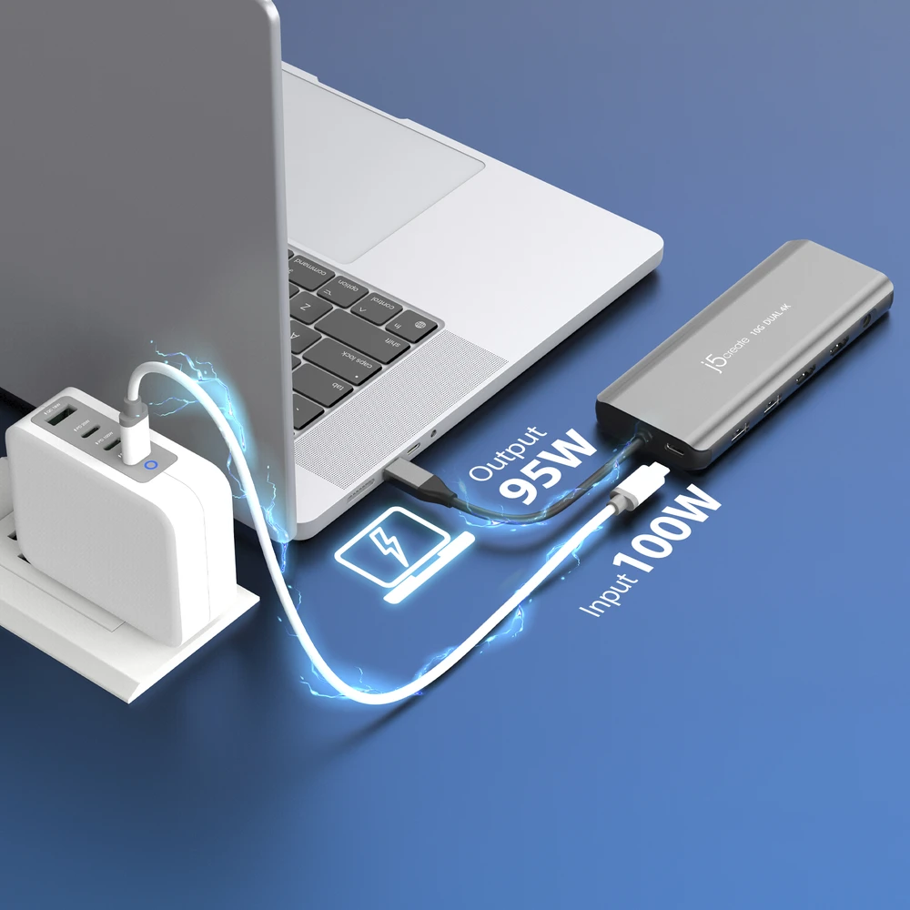 Šakotuvas j5create JCD398-N Docking Station Laidinis USB 3.2 Gen 2 (3.1 Gen 2) Type-C pilkas