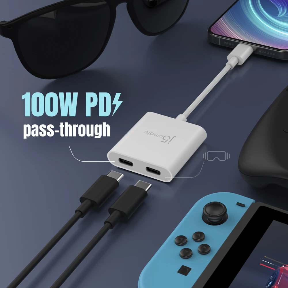 J5create – USB-C į dvigubą USB-C su vaizdo arba maitinimo šaltiniu