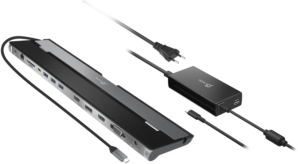 J5create – USB-C trijų ekranų prijungimo stotelė su 100 W PD adapteriu – ES