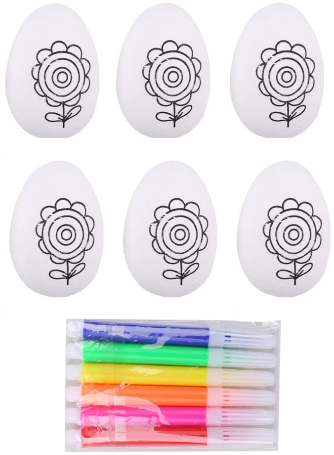Lean Toys Jajka Velykiniai putplasčio kiaušiniai dažymui žymekliais, gėlių raštas C, 6 vnt.