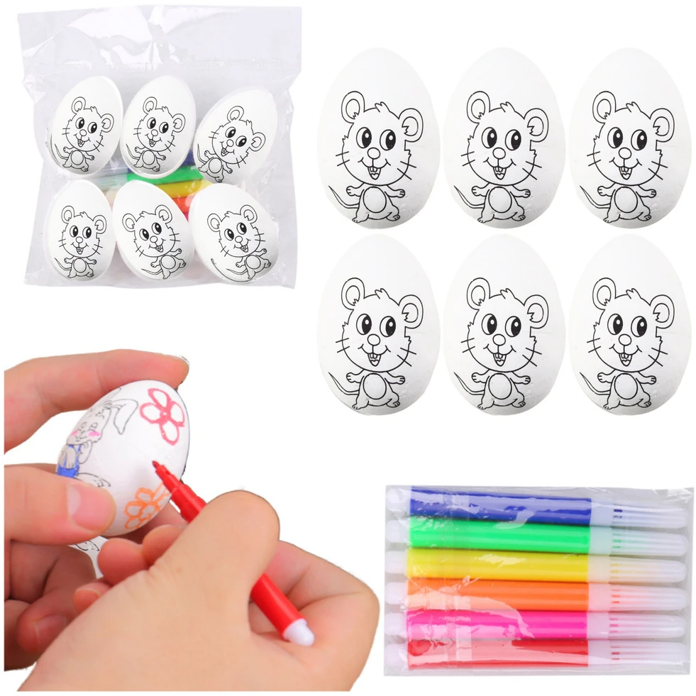Lean Toys Jajka Velykiniai putplasčio kiaušiniai dažymui su pele, žymekliai, 6 vnt.