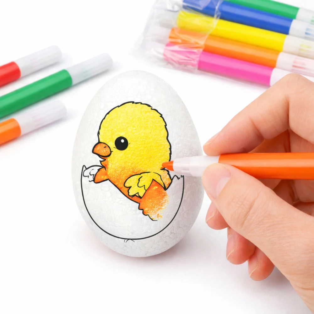 Lean Toys Jajka Velykiniai putplasčio kiaušiniai dažymui, žymekliai, višta kiaušinyje, 6 vnt.