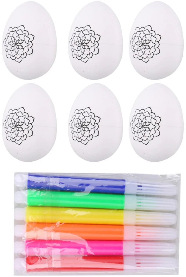 Lean Toys Jajka Velykiniai putplasčio kiaušiniai dažymui žymekliais, gėlių raštas B, 6 vnt.