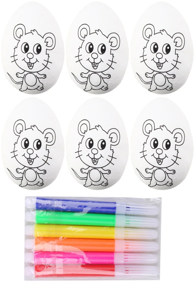 Lean Toys Jajka Velykiniai putplasčio kiaušiniai dažymui su pele, žymekliai, 6 vnt.