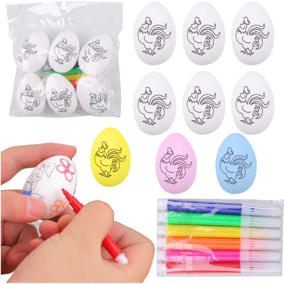 Lean Toys Jajka Velykiniai putplasčio kiaušiniai dažymui Žymekliai Žymekliai Gaidžiai 6 vnt.