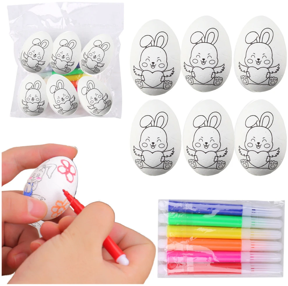 Lean Toys Jajka Velykiniai putplasčio kiaušiniai dažymui žymekliais, zuikio raštas, E, 6 vnt.