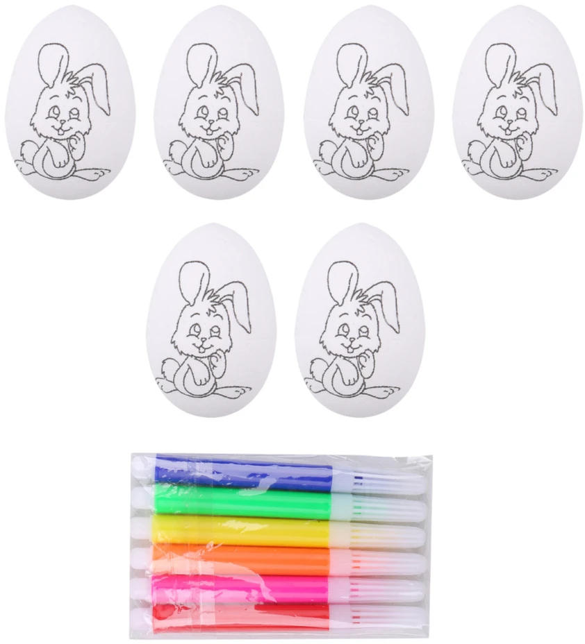 Lean Toys Jajka Velykiniai putplasčio kiaušiniai dažymui žymekliais, zuikio raštas, C, 6 vnt.