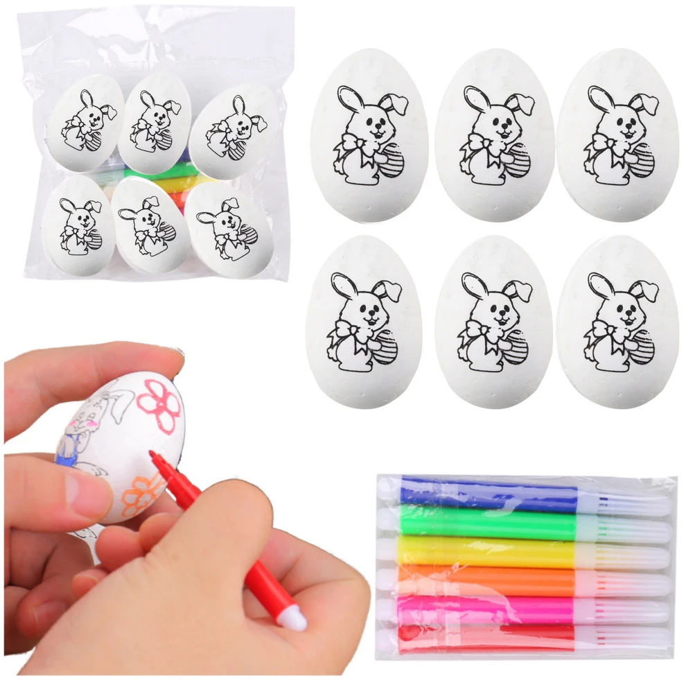 Lean Toys Jajka Velykiniai putplasčio kiaušiniai dažymui žymekliais, zuikio raštas B, 6 vnt.