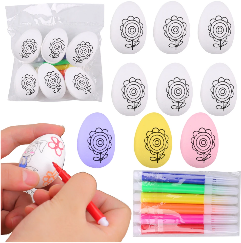 Lean Toys Jajka Velykiniai putplasčio kiaušiniai dažymui žymekliais, gėlių raštas C, 6 vnt.
