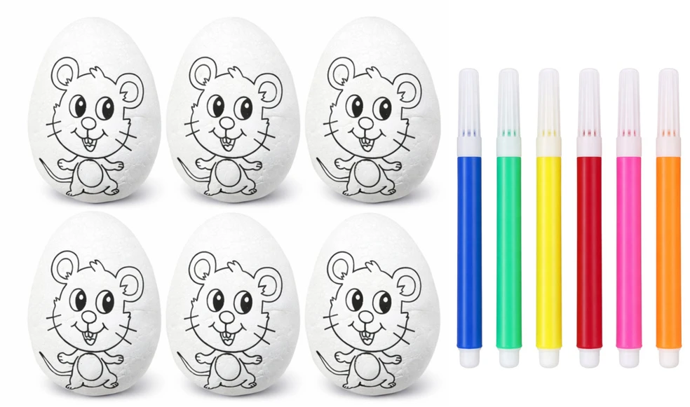 Lean Toys Jajka Velykiniai putplasčio kiaušiniai dažymui su pele, žymekliai, 6 vnt.