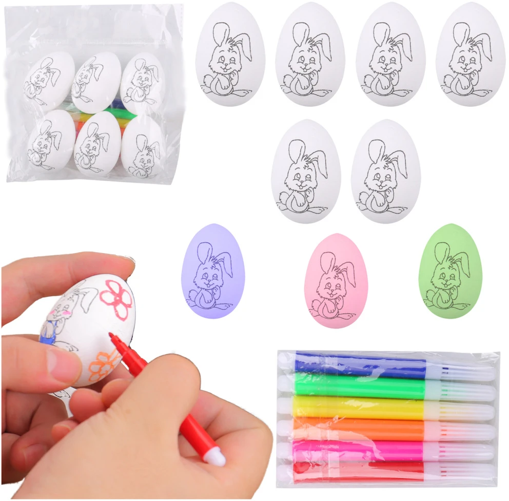 Lean Toys Jajka Velykiniai putplasčio kiaušiniai dažymui žymekliais, zuikio raštas, C, 6 vnt.