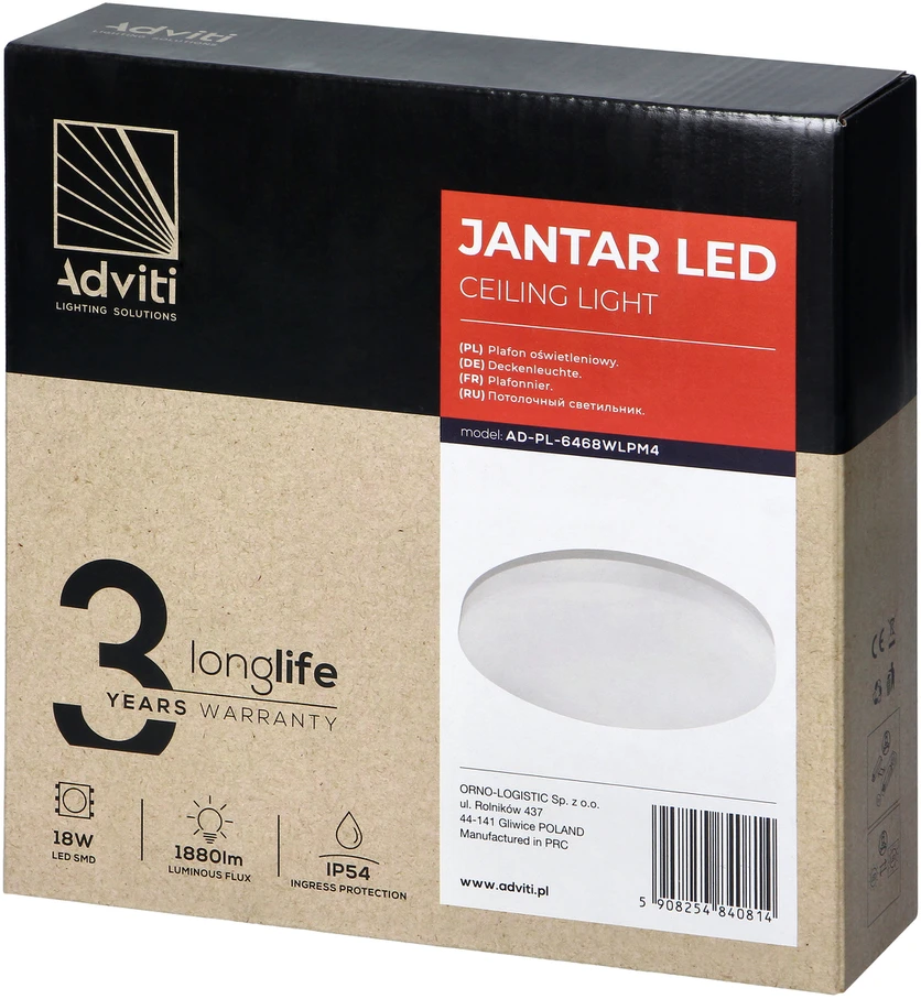 Orno JANTAR LED 18W, lubinis šviestuvas, 1880lm, IP54, 4000K, PC gaubtas